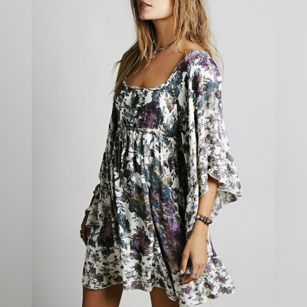 Free People Heart of Gold Butterfly Sleeve Mini Dress